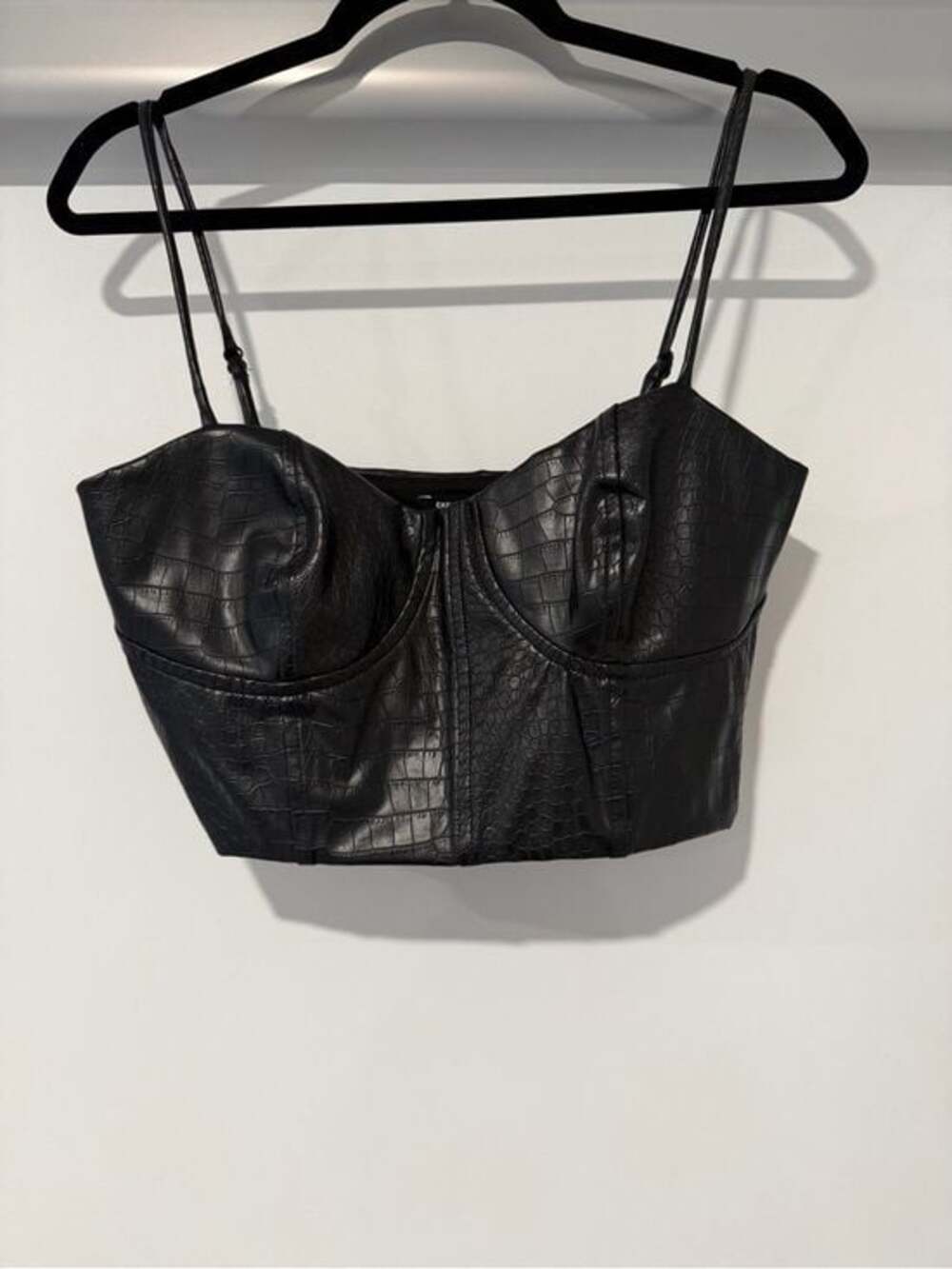 Express Black Croc Embossed Faux Leather Bustier Crop Top Size M